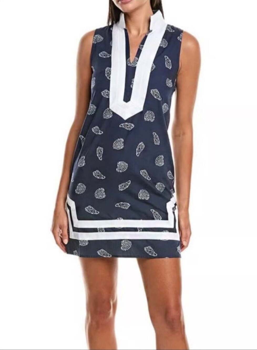 Sail to Sable Seashell Mini Dress Sz M Sleeveless Nautical Shift Stand Collar